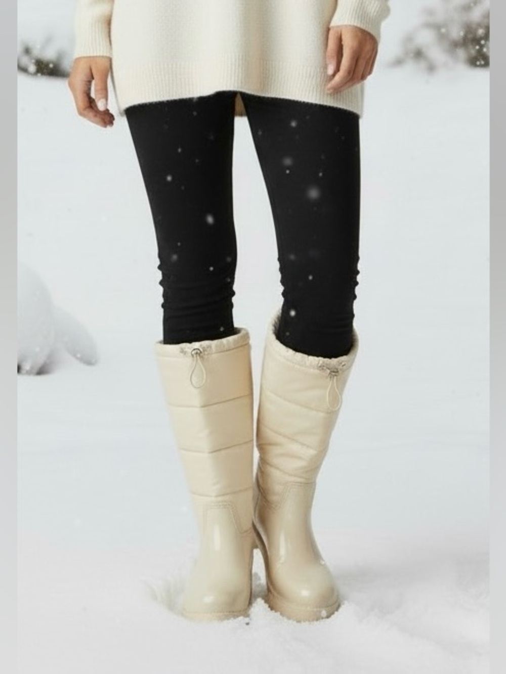 Marc Fisher Quilted Ivory Cream Glossy Rain Boots